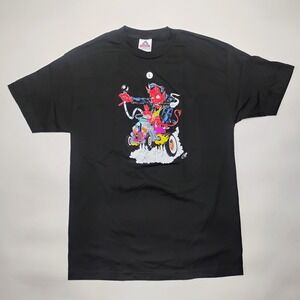 Coop Art Devil Riding Trike T-Shirt Black Tshirt SZ L Hot Rod Bike VTG 90's NOS